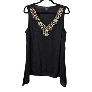❤️ALYX V Neck Boho Beaded Gauzy Black Tank Top